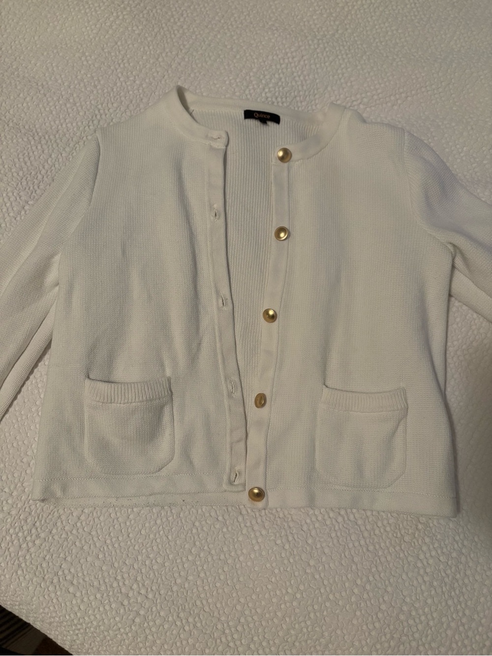 Quince Cream Knit Button-Front Cardigan with Gold Buttons - Picture 1 of 3
